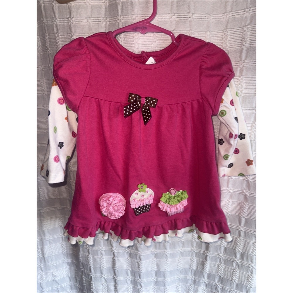 Rare Too - Pink Cupcake and Buttons Toddler Dress 24 Mth Bows Ruffles Birthday